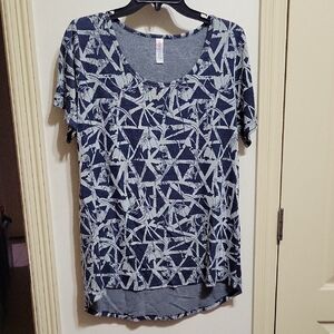 LuLaRoe Geometric Navy and White Short Sleeve Top